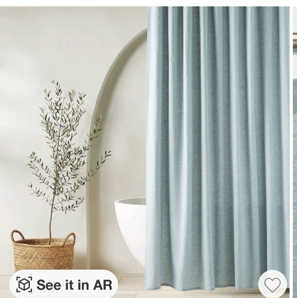Casaluna chambray cotton turquoise shower curtain - Picture 1 of 10